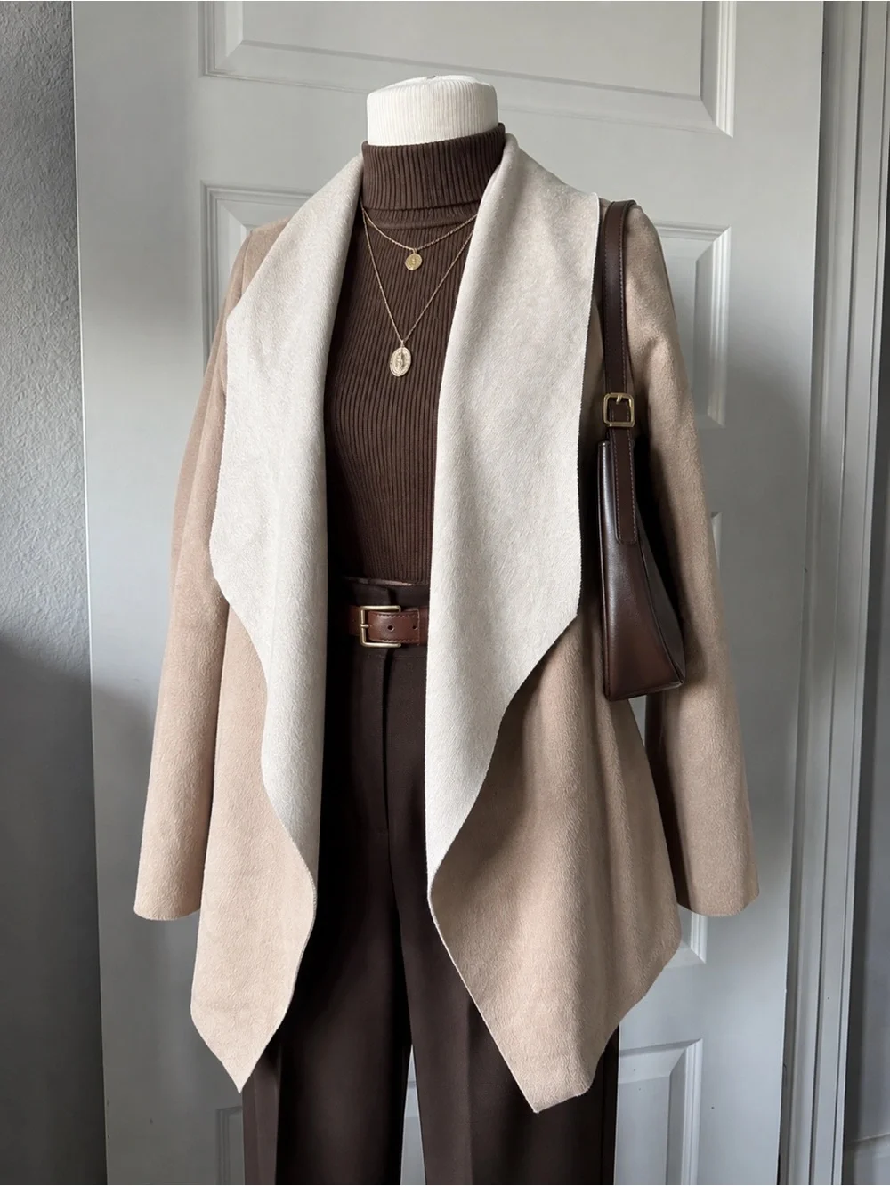 Dictionary Women’s M Beige Cream Waterfall Open Front Cardigan Jacket Draped